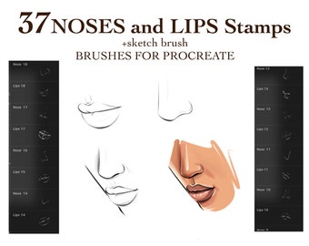 Noses And Lips Stamps Brushes For Procreate, Digital Brushes, Brushes For Portrait, Guide Brushes Procreate, Guide Drawing, Lips Brush