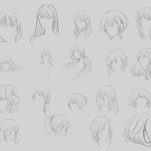 Procreate Manga Hairstyles Stamps. Anime Girl Hairstyle Stamp Guide ...
