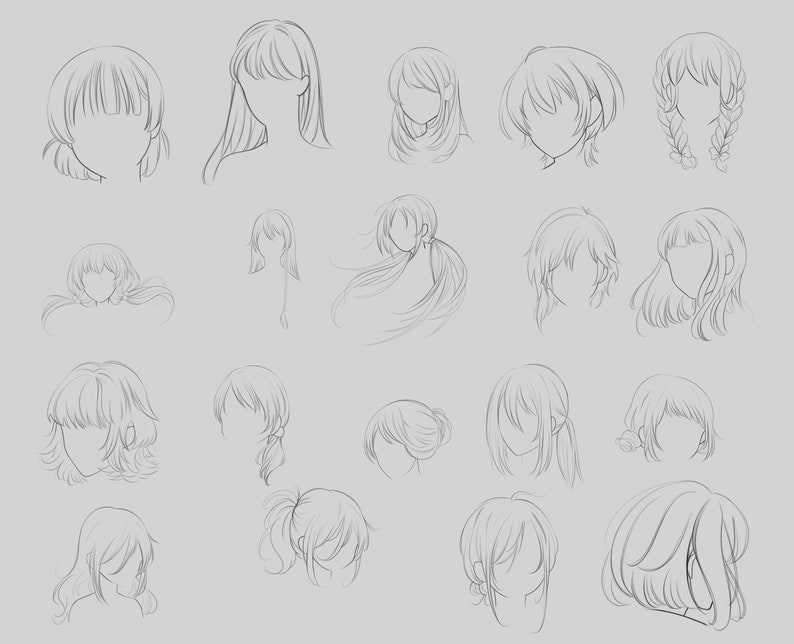 Procreate Manga Hairstyles Stamps. Anime Girl Hairstyle Stamp - Etsy