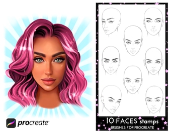 Procreate face stamps, face brushes for procreate, realistic faces procreate, procreate cartoon