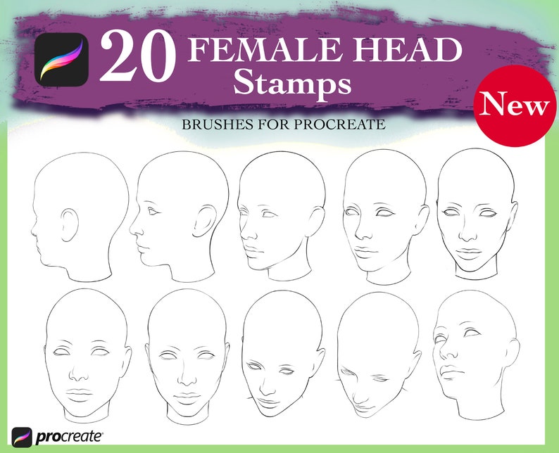 Procreate Woman Face Templates Brushes. Female Face Charts Etsy