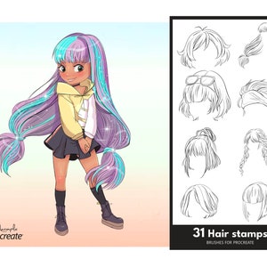 Procreate Hair Stamp Brushes: Chibi & Straight Hairstyles (Digital Brushes)
