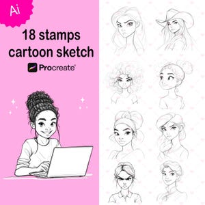 Cartoon Girls  Procreate Stamps | Procreate Character Girls Stamps | Basic Female Procreate Stamps
