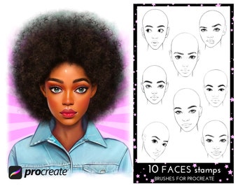 Procreate face stamps, face brushes for procreate, realistic faces procreate, procreate cartoon