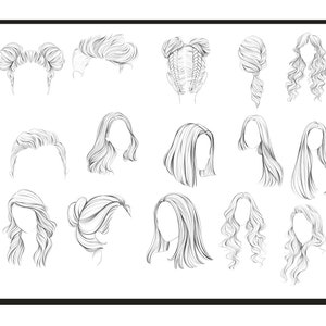 Hair Stamps Brushes Procreate, Procreate Hair Brushes, Curly Hair Brushe, Straight Hair brushes, Hairstyles Brushes Stamp, Guide Brushes image 4