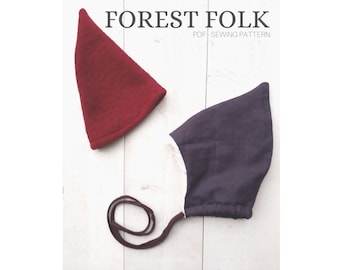 Forest Folk Hat pattern Set - Gnome Hat and Pixie Hat. Easy PDF sewing pattern. Unisex. Sizes 6 months to 6 years approx.