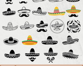 Mexikansk hatt SVG-paket, Sombrero Svg, Mexikansk Sombrero Design, Sombrero Clipart, Mexikansk Sombrerohatt, Mariachihatt Svg - Cricut-filer