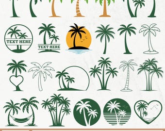 Paquete SVG de palmera, clipart de palmera, silueta de palmera, contorno de palmera, archivos de corte de palmera, SVG de palmera en capas, PNG de palmera