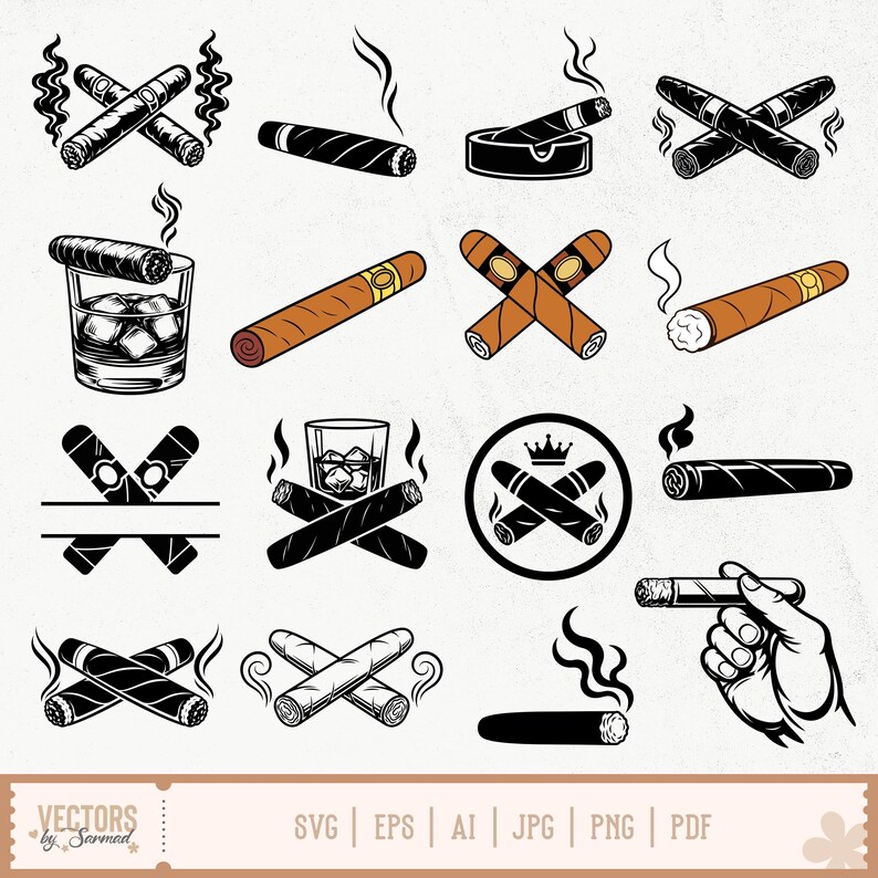 Cigar Svg Bundle Crossed Cigars SVG Whiskey And Cigar Svg Cigar 