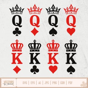 King and Queen SVG, King and Queen SVG Bundle, King of Spades Svg, Queen of Hearts Svg, King Queen Svg, Playing Card King Queen Svg
