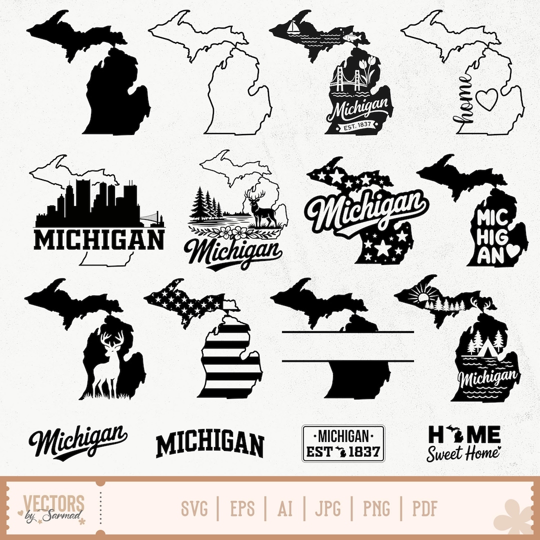 Michigan SVG Bundle, Michigan Silhouette, Michigan Outline Svg ...