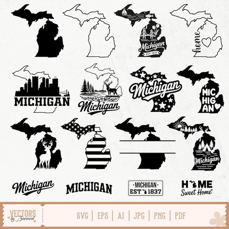 Michigan SVG Bundle, Michigan Silhouette, Michigan Outline Svg ...