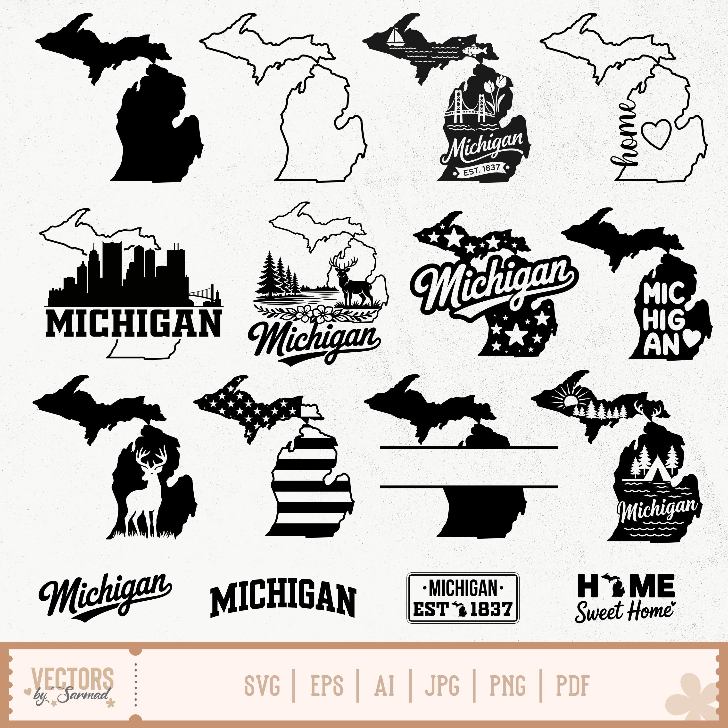 Michigan SVG Bundle, Michigan Silhouette, Michigan Outline Svg ...