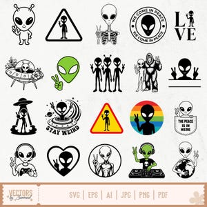 Alien Peace Svg Bundle, Alien Peace Sign, Peace Alien Svg, Alien Scene Clipart, Cute Alien Peace Sign, Green Alien Svg, Alien Clipart - PNG