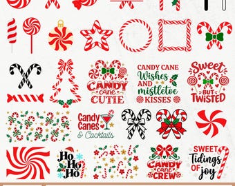 Candy Cane SVG Bundle, Christmas Candy Svg, Candy Canes Clipart, Candy Silhouette Cut Files, Peppermint Candies Svg, Cany Cane Quotes Svg