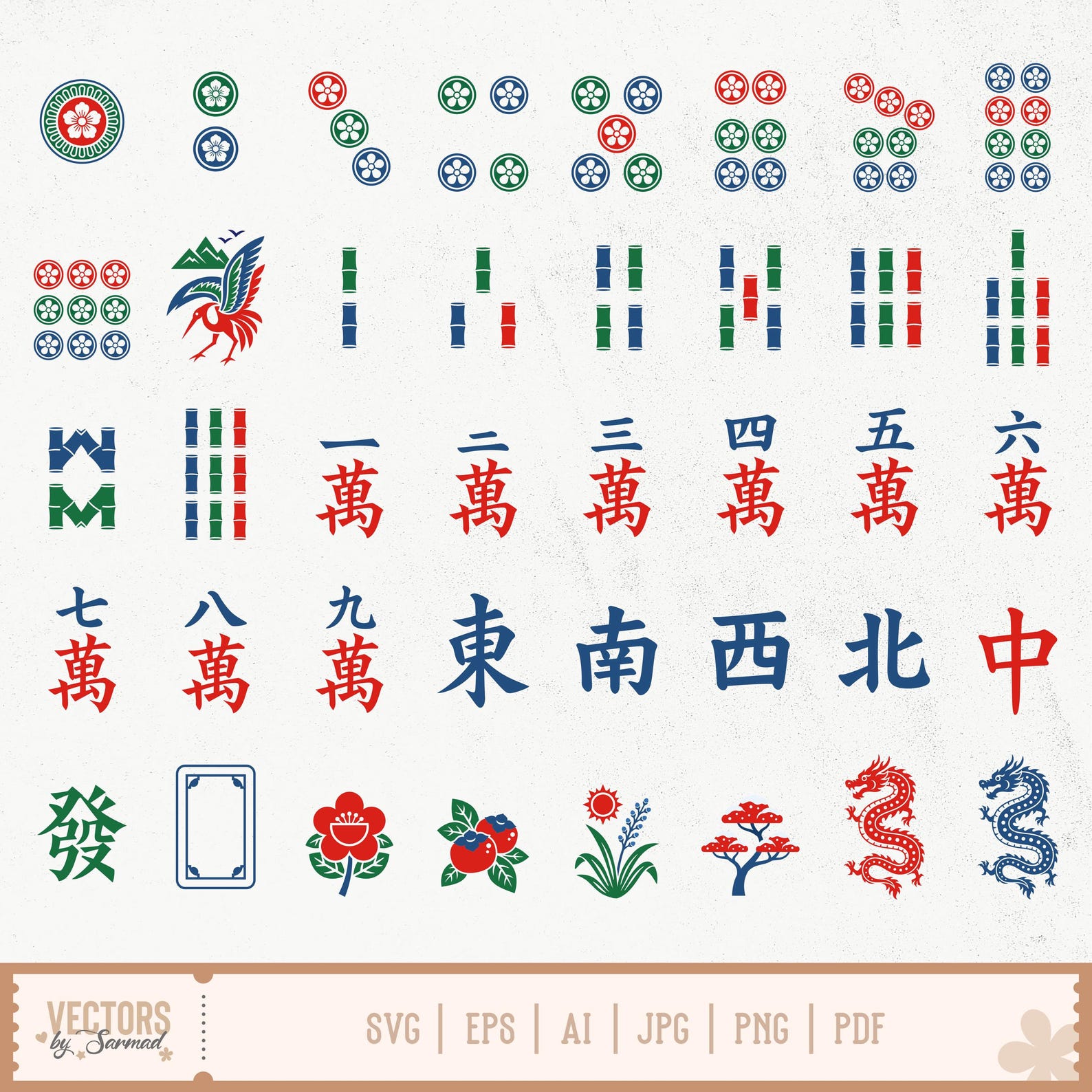 Mahjong Pattern Paper Mahjong SVG Bundle, Mahjong Pattern SVG, Mahjong Tiles Svg, American ...