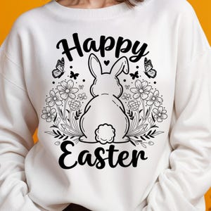 Happy Easter SVG Cut File, Easter SVG, Floral Bunny SVG, Spring Svg, Flowers Svg, Easter Png, Cut Files for Cricut, Sublimation