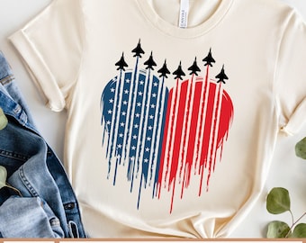 Fighter Jet Airplane American Flag Heart Svg, 4th of July svg, Air Force Flyover Svg, Military USA Svg, Red White Blue Svg, America Flag Svg