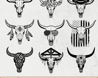 Cow Skull Svg, Cow Skull with Flowers SVG, Floral Longhorn Skull SVG, Bull Skull Svg, Western Bull Skull, Horn Skull Svg, Boho Skull
