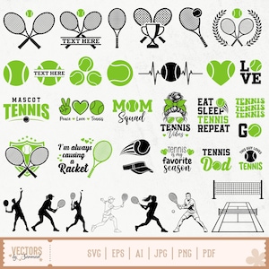 Pacchetto SVG Tennis, Palla da tennis SVG, Mamma tennista SVG, Clipart tennis, File di taglio tennis, Racchetta da tennis SVG, Giocatore di tennis SVG, Silhouette tennis