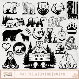 Polar Bear SVG Cute, Polar Bear Scene SVG, Polar Bear Clipart, Polar Bear PNG, Polar Bear Vector Silhouette, Polar Bear Cut File