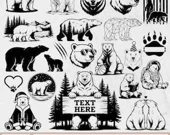 Polar Bear SVG Cute, Polar Bear Scene SVG, Polar Bear Clipart, Polar Bear PNG, Polar Bear Vector Silhouette, Polar Bear Cut File