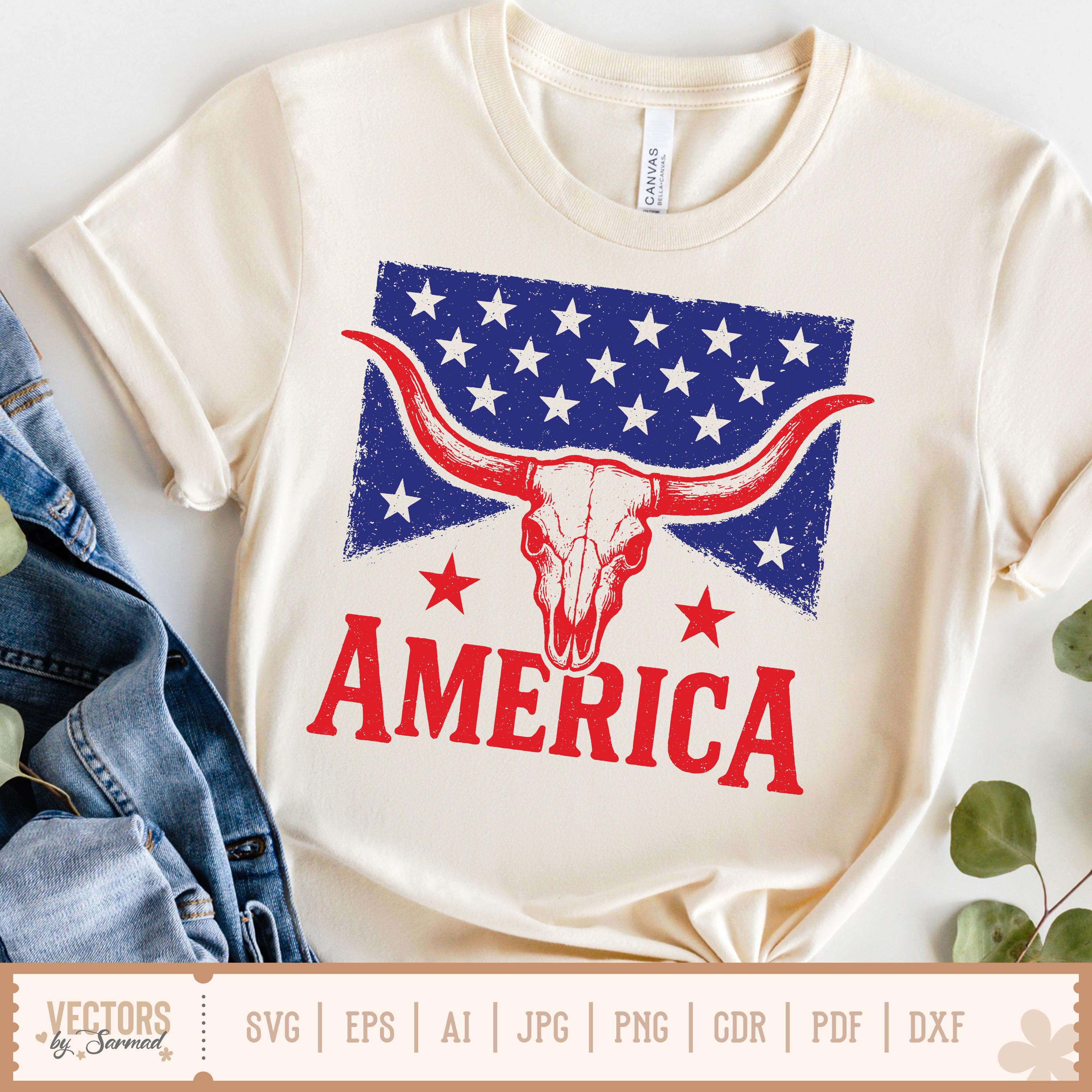 Texas Long Cow 4th of July SVG, Retro 4th Of July SVG, America skull with star svg, Retro America Svg, grunge usa flag svg with cow head