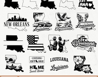 Paquete SVG de Luisiana, Mapa de Luisiana SVG, Contorno de Luisiana, Hogar de Luisiana SVG, Silueta de Luisiana, Caimán de Luisiana, Pelícano