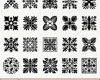 May include: A collection of twenty black graphic icons arranged in a grid, featuring various symmetrical botanical, floral, and marine-inspired patterns. The bottom banner displays the text VECTORS by Sarmad followed by SVG, EPS, AI, JPG, PNG, PDF.