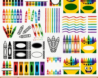 Paquete SVG de crayones, Caja de crayones SVG, Monograma de crayón dividido, Divisor de crayones, Clipart de crayones, Conjunto de crayones SVG, Borde de crayones, Envoltorio de crayones