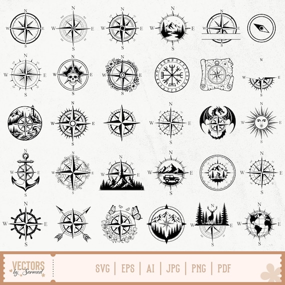 Compass Svg Bundle, Compass Rose Svg, Nautical Compass Svg, Vintage Compass Svg, Compass Star Svg, Adventure Compass, Compass Tattoo Svg