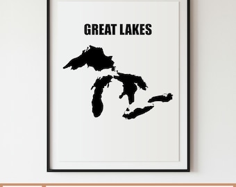 Grandes Lagos SVG, Mapa de los Grandes Lagos con silueta SVG, Contorno de los Grandes Lagos SVG, Lago Míchigan, Lago Superior, Lago Hurón, Lago Erie, Lago Ontario