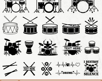 Drum SVG Bundle, Drum Set Svg, Percussion Svg, Drum Silhouette, Drum Icon, Drumsticks SVG, Drummer Gift, Drum Set Clipart, Drum Set Vector