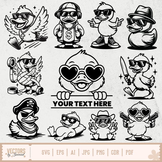 Duck With Sunglasses Bundle SVG, Peeking Duck SVG, Duck Dancing Svg, Cool Duck SVG, Rubber Duck Png, Duck Silhouette