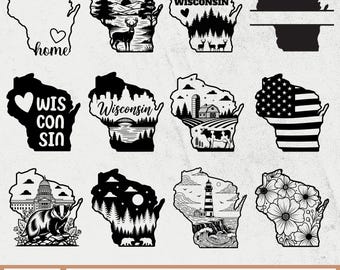 Wisconsin SVG, Wisconsin Home Svg, Wisconsin Outline SVG, Wisconsin Silhouette, Wisconsin Trees Svg, Wisconsin State SVG Cut Files