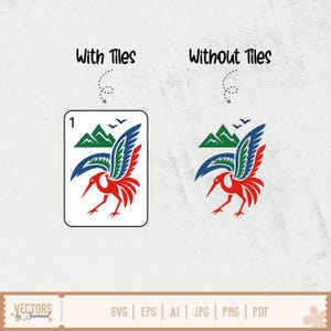 May include: A graphic design featuring a red bird with blue and green wings, a mountain range, and the text "With Tiles" and "Without Tiles". The design is available in SVG, EPS, AI, JPG, PNG, and PDF formats.