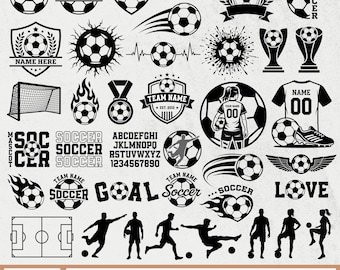 Voetbal Svg bundel, voetbal Svg, voetbal monogram Svg, voetbalteam Svg, voetballer SVG, aangepaste naam Jersey, voetbal illustraties