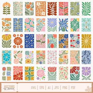 May include: A collection of floral vector graphics in various rectangular shapes. The designs feature colorful flowers, leaves, and abstract patterns in shades of orange, pink, blue, and green. The bottom of the image includes the text "VECTORS by Sarmad" and file type icons.