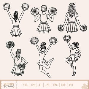 Cheerleader SVG, Cheer SVG, Cheerleading svg Bundle, Cheerleader Cut Files, Cheer Silhouette SVG Bundle, Cheer Mom svg, Cheerleader png