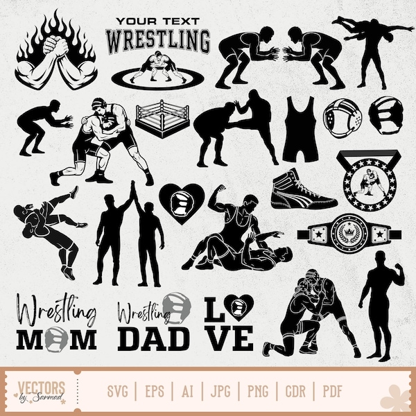 Wrestling Svg Bundle, Wrestling Silhouette, Wrestling Mom Svg, Wrestling Cut Files, Wrestling PNG, Wrestling Clipart, Wrestling Dad Svg