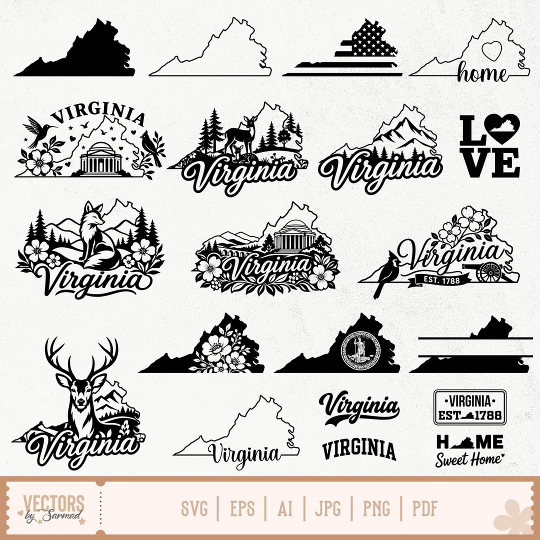 Virginia SVG Bundle, Virginia Outline, Virginia Silhouette, Virginia ...