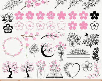 Kirschblüte SVG Bundle, Kirschblüte Png, Sakura Blossom svg, Kirschbaum svg, Kirschblütenumriss, Kirschblumen svg, rosa Blume