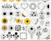 Sunflower SVG Bundle, Sunflower Monogram, Sunflower Frame SVG, Half Sunflower, Sunflower Vector, Sunflower Clipart, Sunflower Heart