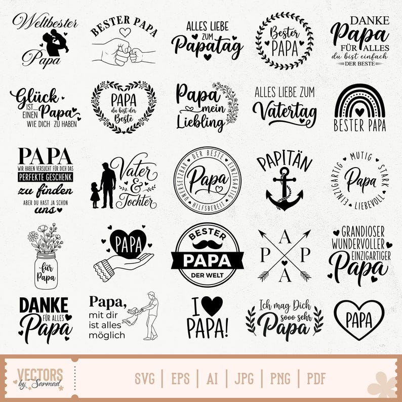 German Papa SVG Bundle, German Dad, Deutsche Plotterdatei Papa, Vatertag Svg, Vatertagsgeschenk, Deutsche Sprüche Svg, Laserdatei Papa image 1