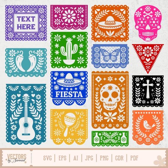 Papel Picado Svg, Papel Picado Png, Papel Picado Clipart, Papel Picado Mexico SVG, Mexican Fiesta, Papel Picado Banner, SVG PNG Bundle