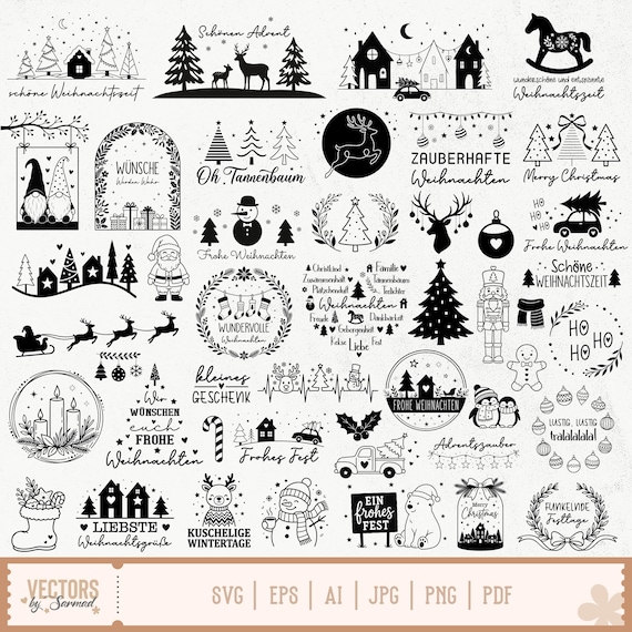 Plotterdatei Weihnachten Svg, German Christmas Svg Bundle, Frohe Weihnachten Plotter File, Weihnachten Svg, Weihnachtsszene, Weihnachtsdeko