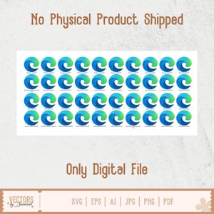 May include: A digital file featuring a grid of blue and green wave-like logos. The text "No Physical Product Shipped" and "Only Digital File" are displayed. The file formats available are SVG, EPS, AI, JPG, PNG, and PDF.