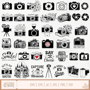 Camera SVG Bundle, Photography Svg, Camera Heart Svg, Camera Clipart, Camera Monogram Svg, Camera Silhouette, Vintage Camera Svg - PNG