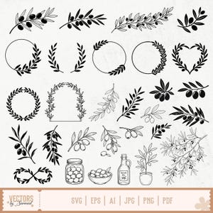 Oliver kvist SVG-paket, olivkrans Svg, olivkvistram, olivkvist lagerkrans, olivkvist Clipart, olivkvist Line art