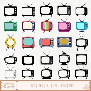 Retro TV SVG Bundle, Vintage Fernsehen SVG, Retro Fernsehen SVG, Retro Fernsehen SVG, Retro TV Clipart, 90er Jahre Tv Silhouette, 70er Jahre Bildschirm SVG